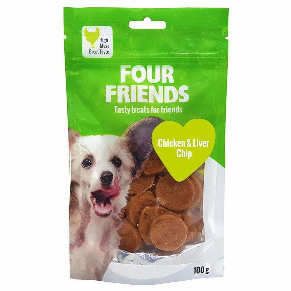 four-friends-godis-kyckling-lever-100g Four Friends Chicken & Liver Chip лакомство для собак с курицей и печенью, 100 г — изображение 1