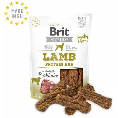 brit-jerky-lamb-protein-bar-80g-karums-suniem.spm.48046-b1 Brit Jerky Lamb Protein Bar лакомство для взрослых собак с ягнятиной и курицей, 80 г — изображение 1