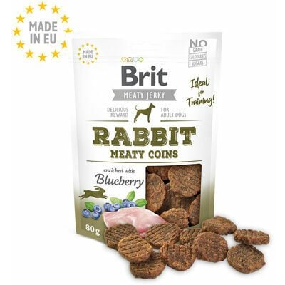 brit-jerky-rabbit-meaty-coins-80g-karums-suniem.spm.47898-b1 Brit Jerky Rabbit Meaty Coins Snack лакомство для собак с кроликом и курицей, беззерновое, 80 г — изображение 1
