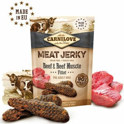 carnilove-dog-jerky-beef-with-beef-muscle-fillet-100g-papildbariba-suniem.spm.52610-b1 Carnilove Dog Jerky Beef With Beef Muscle Fillet дополнительный корм для собак, 100 г — изображение 1