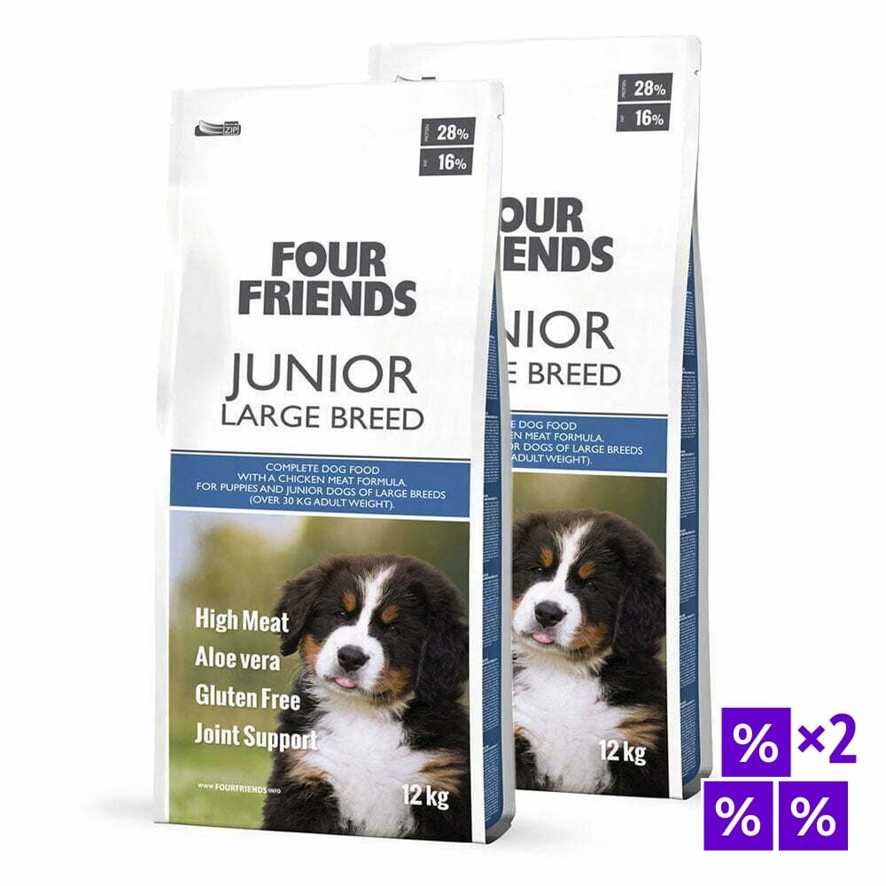 k11 Four Friends Junior Large Breed безглютеновый сухой корм для молодых собак крупных пород с курицей, 2x12 кг — изображение 1